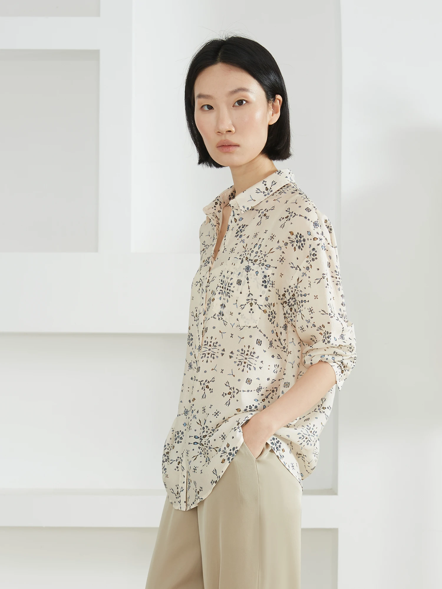 

High-End Cusizable Long-Sve Silk irt for Women 00% Silk Loose Commute irt Versatile Top Spring Season