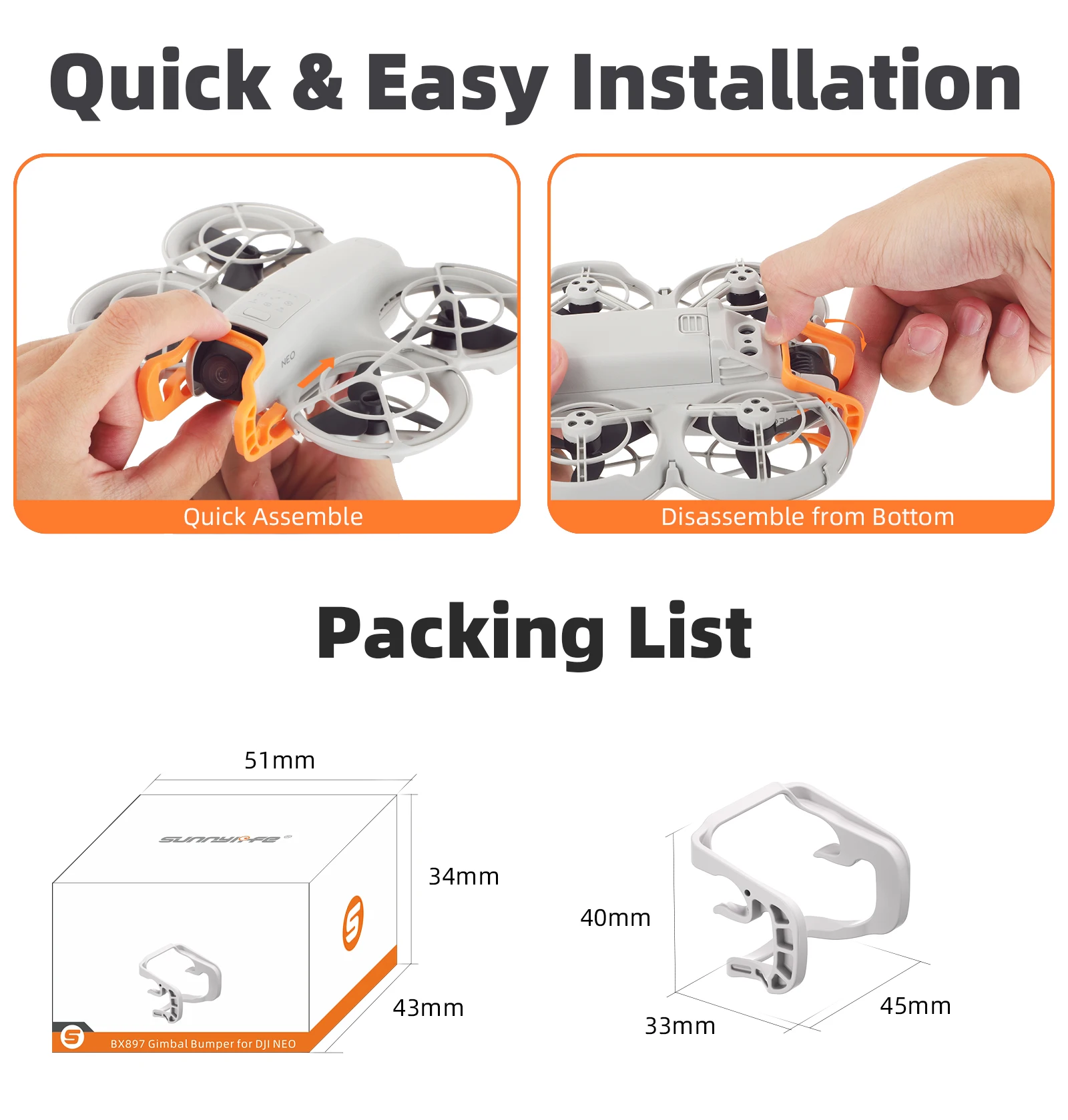 Sunnylife Anti-Kollisions-Gimbal-Stoßstange und Kameraschutz-Schutzstange für DJI NEO Drone Gimbal Kopfschutzrahmen-Zubehör – Detail 12