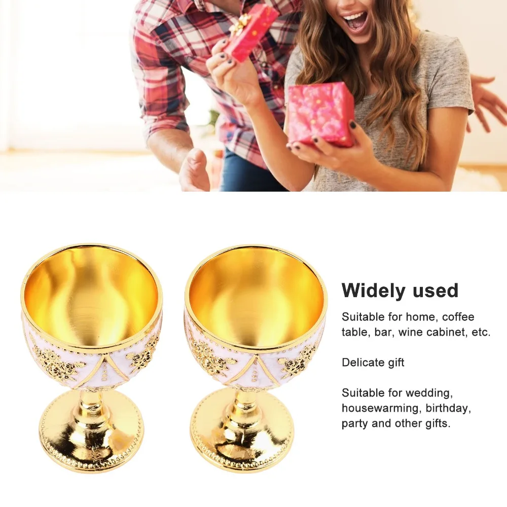 2pcs Zinc Alloy Vintage Metal Wine Cup 30ml 3D Relief Metal Embossed Wine Cup Gold Decorative Goblet Ornament For Coffee Tea