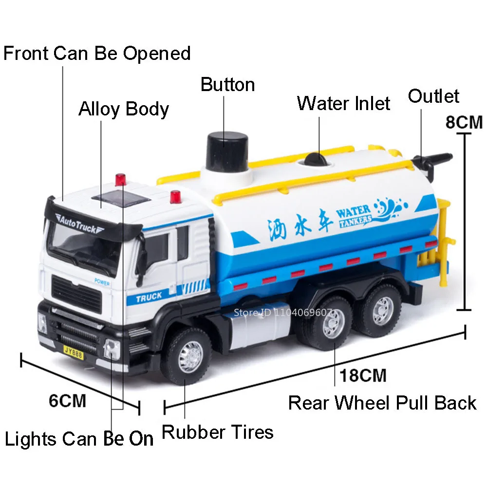 1:50 Bilancia Gas Cisterna Sprinkler Giocattolo Modello di Auto Porte Aperta Musica Luce Tirare Indietro Modelli di Auto in Miniatura Collezione Regali per I Bambini