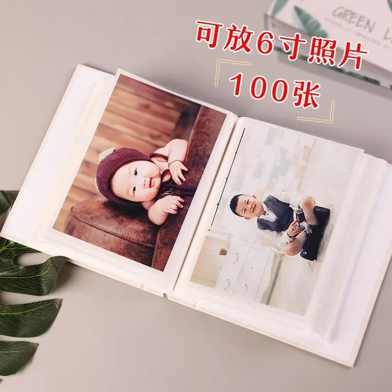 Art Photo Album Slip in Case with 100 Pockets 6 X 4 Inch - Family Friends Memories Picture Photograph Albums Book - Green Leaves