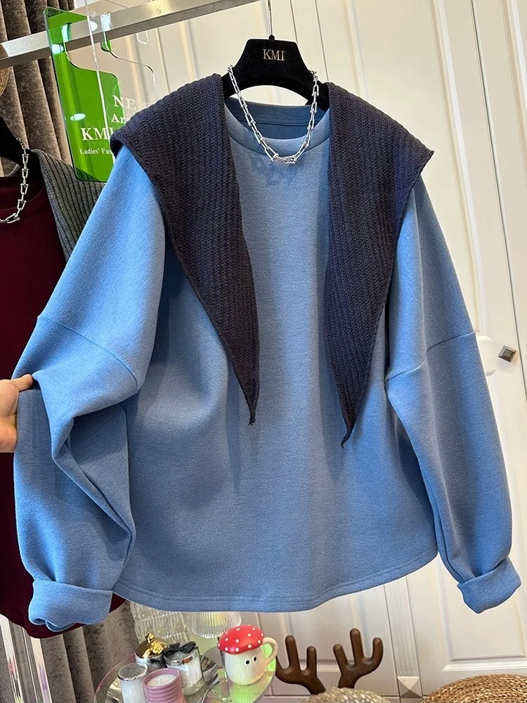 Women's Hoodie Patchwork Color Blocking Round Neck Long Sleeved Loose Fitting Pullover Fashionable Casual Top Spring Autumn New
