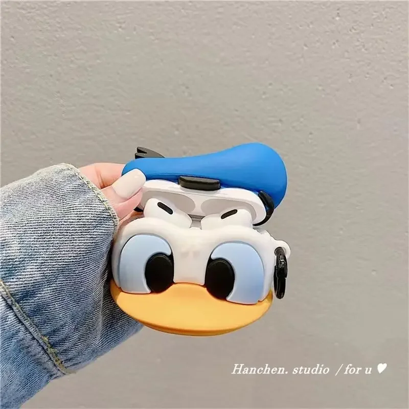 ديزني ثلاثية الأبعاد دونالد داك الاتجاه الكرتون ل Airpods 1 2 3 برو Pro2 الإبداعية اللاسلكية بلوتوث سماعة سيليكون واقية