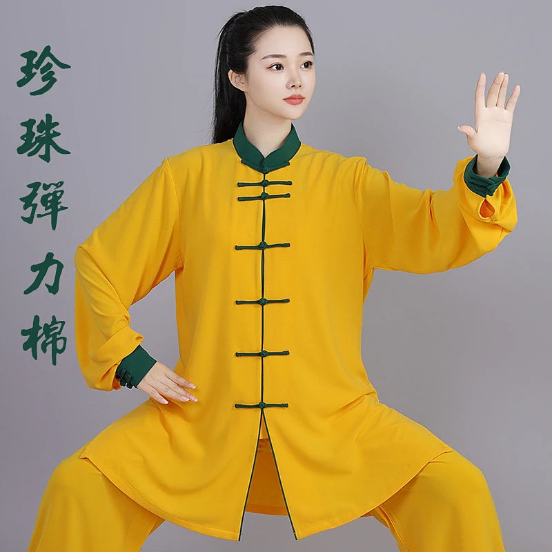 Custom Unisex Mid-Long Stretch Cotton Tai Chi Suit - Spring Autumn Team Martial Arts Morning Practice Performance Set