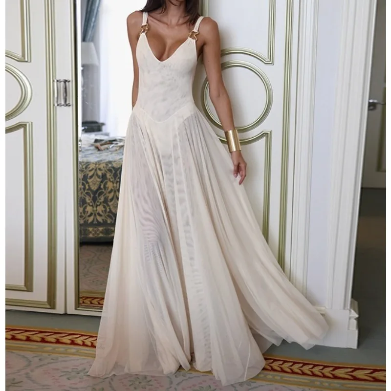 

Autumn 2026 New Sexy Long Dress Celebrity Style Vacation Slim Mesh A Pendulum Dress