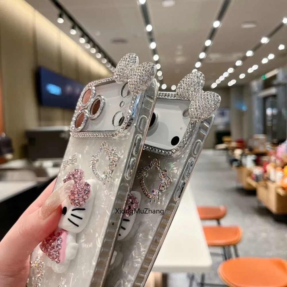 Luxuriöse 3D-Diamant-Sanrio-Hello-Kitty-Handyhülle für iPhone 17 18 Pro 11 12 13 14 15 Plus 16 Pro Max Funda mit Kette, Niedliche Hülle – Detail 5