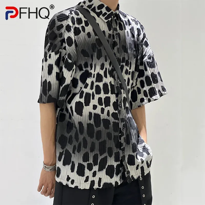 PFHQ Summer Printed Short Sleeved Shirt Loose Casual Versatile Trendy Trendy Contrast Color 2024 Male Tops Fashion 21Z5754