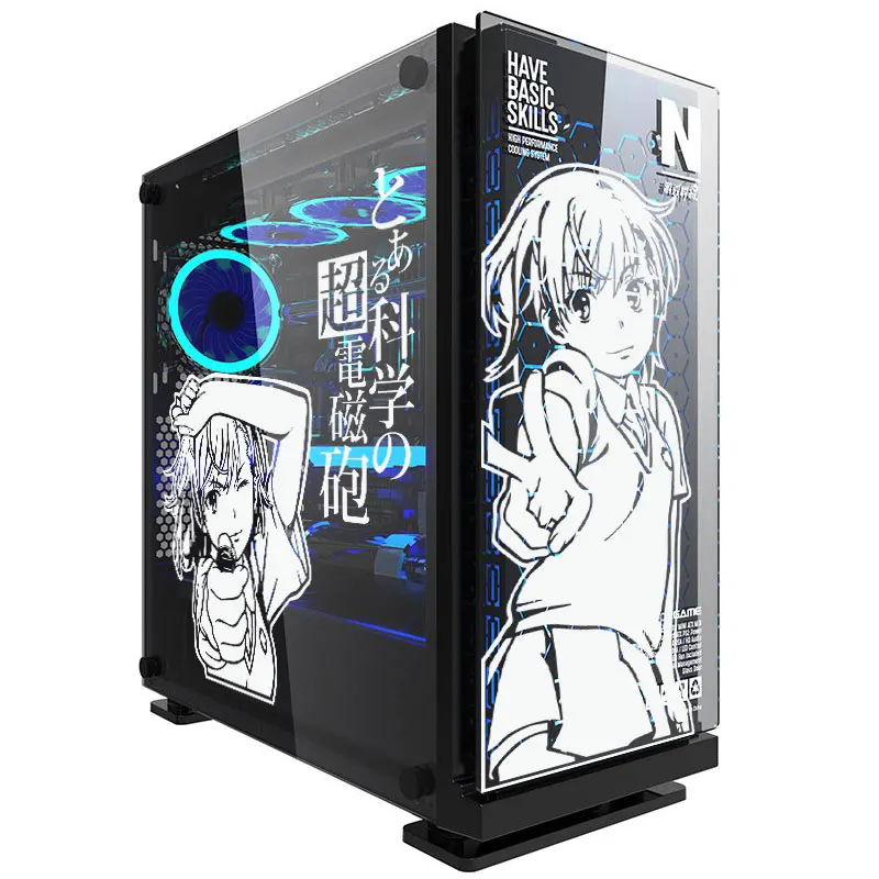 Mikoto Anime Stickers for PC Case,Japanese Cartoon Decor Decals for Atx Gaming Computer Chassis Skin,Waterproof Hollow Out Decal