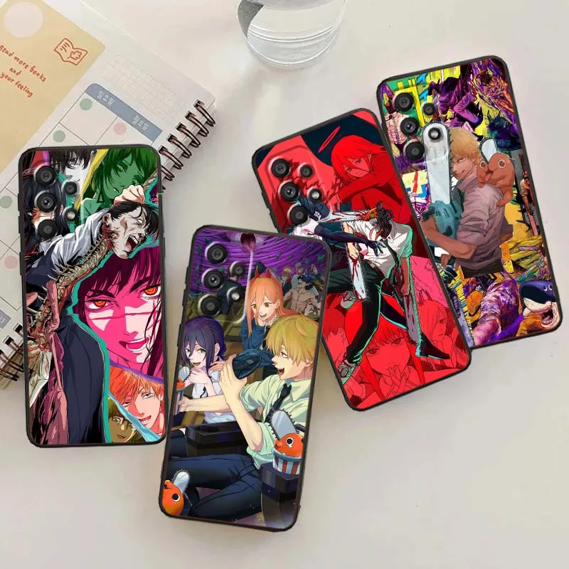 

C-Chainsaws Man Anime For Samsung A73 A72 A71 A55 A54 A53 A52 A51 A13 A22 A16 A15 A12 A14 A05 A06 5G Black Phone Case