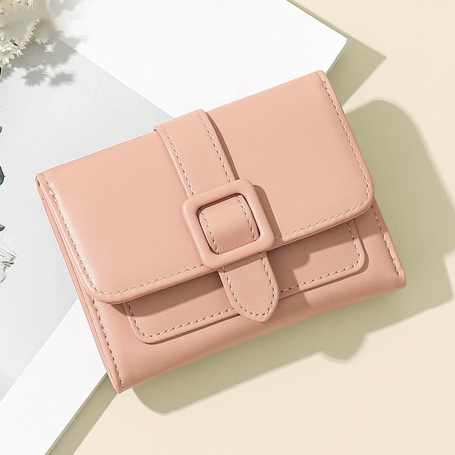 Porte-monnaie carré en cuir PU pour femme, porte-cartes, plusieurs fentes pour cartes, portefeuille solide, sacs pour dames, mode