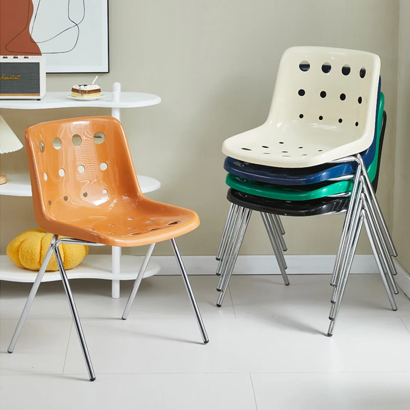 

Stackable PP Dining Chairs with Hollowing Seat for Small Space Stylish Cheese Kitchen Living Room Chair Durable Cafe Table Chair