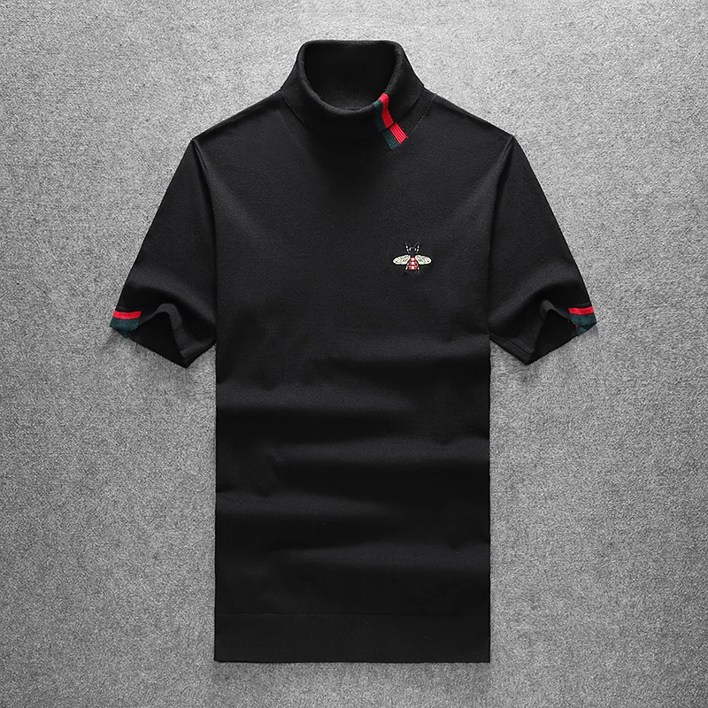 

Зимний утолщенный шерстяной вязаный свитер, мужская модная рубашка с короткими рукавами и высоким воротником, на флисовой подкладке, молодежный стиль