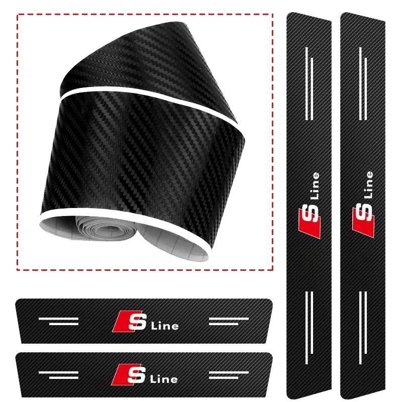 1/4/5Pcs Leather Car Door Sill Protector Carbon Fiber Sill Strip For Audi Sline A2 A3 A4 A5 A6 A7 A8 Q1 Q2 Q3 Q4 Q5 Q6 Q7 Q8 TT