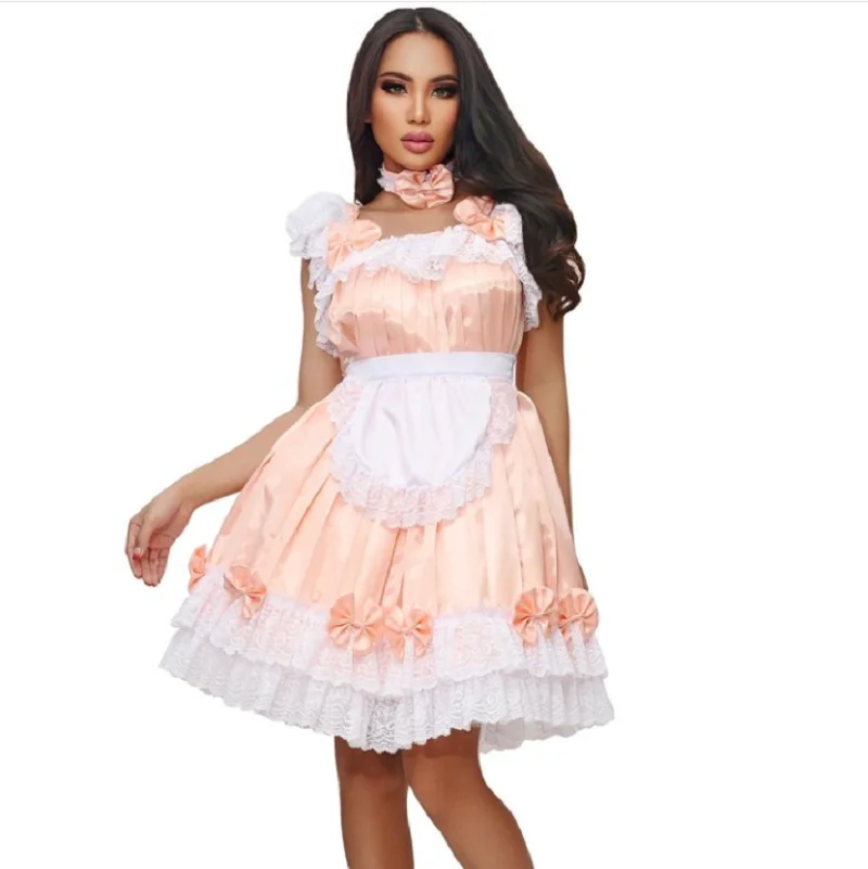 

Hot selling sissy sweet Christie Satin maid uniform dress cosplay set customization