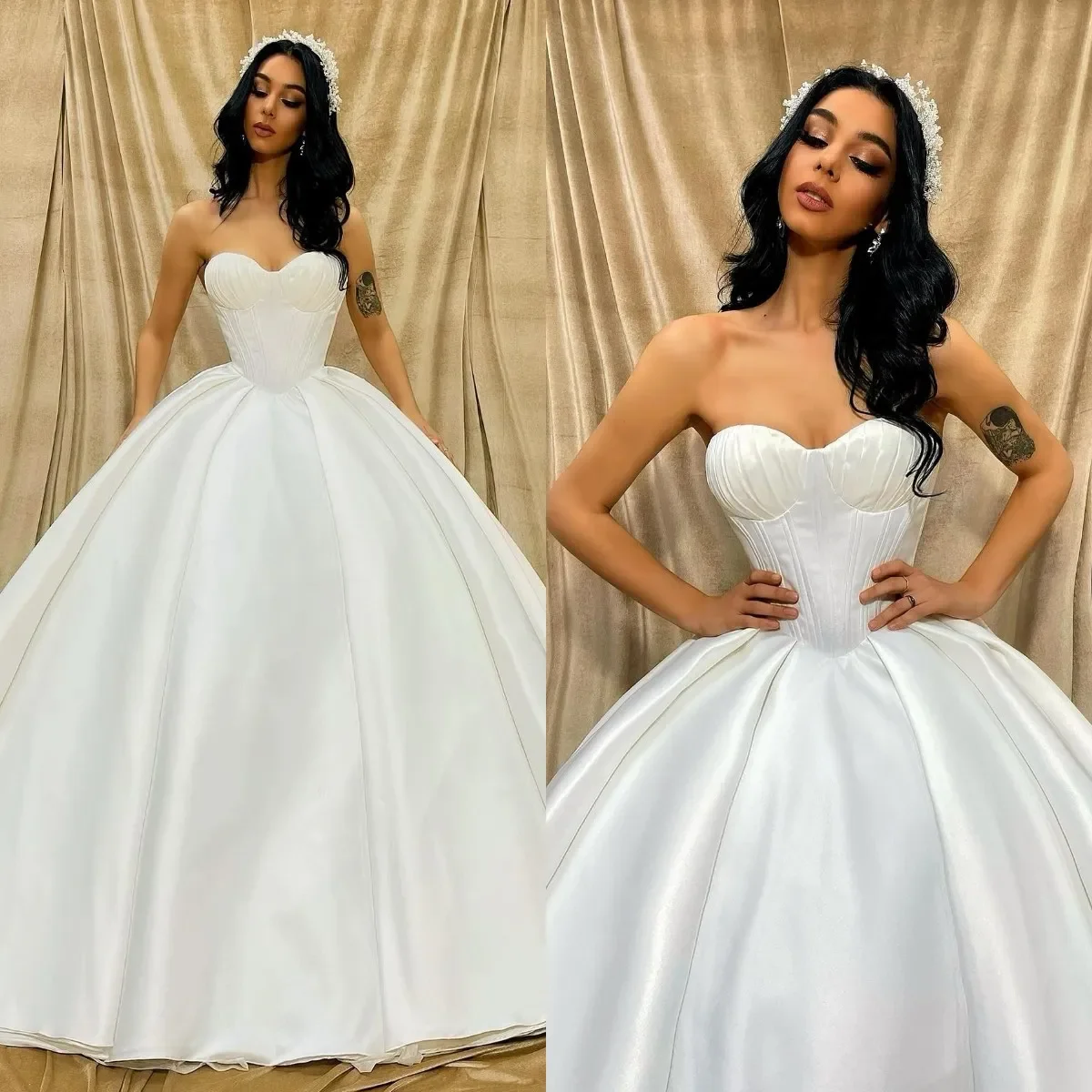 Elegance A Line Romantic Dresses Sweetheart Sleeveless Pleats Wedding Dress Backless Long designer bridal gowns sweep train