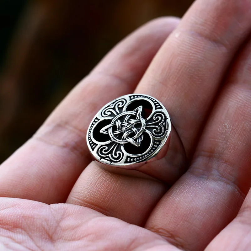 steel solider stainless steel Viking Celtic solar symbol wheel ring amulet nordic slavic pagan jewelry