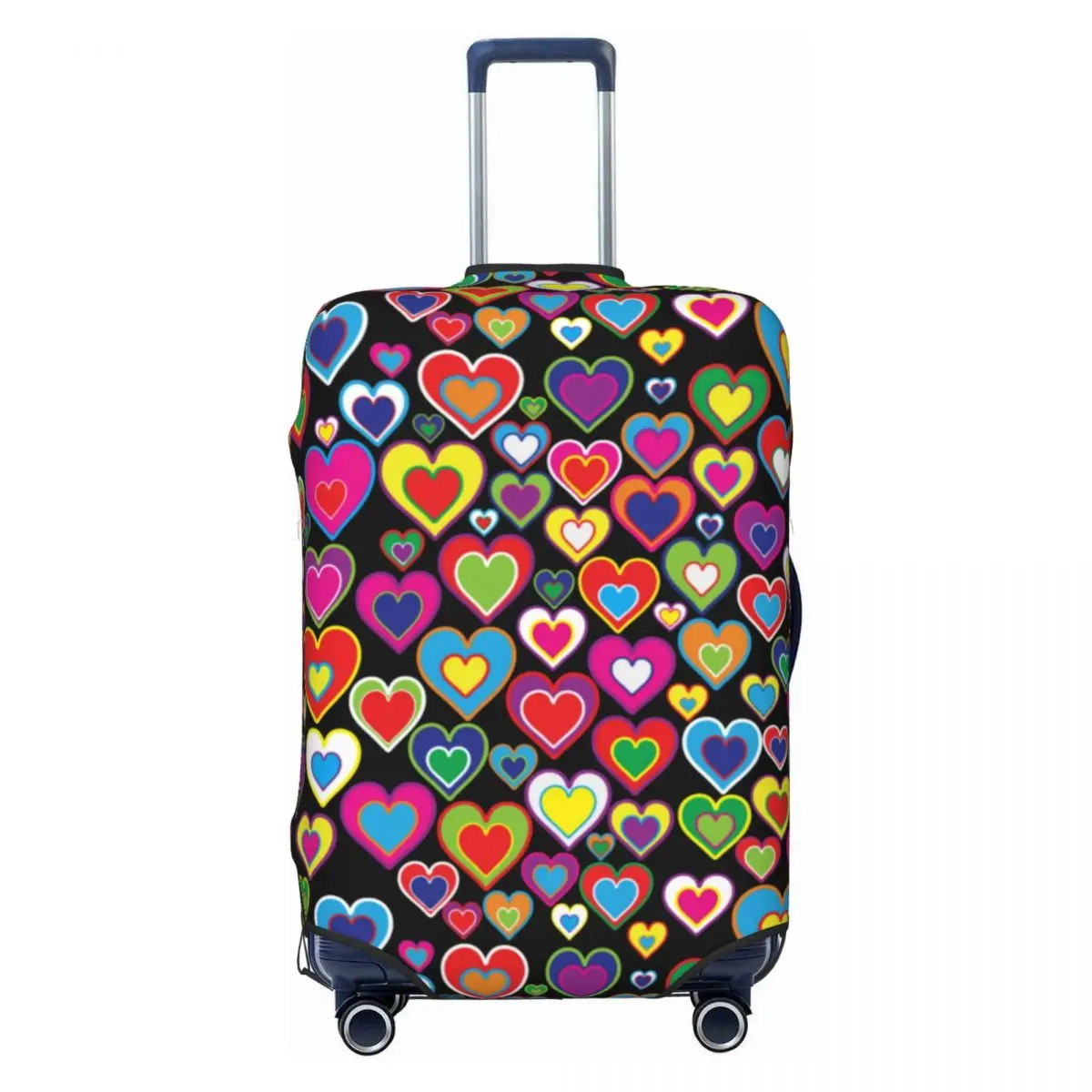 Rainbow Of Hearts Suitcase Cover Holiday Fun Vibrant Art Print Strectch Luggage Accesories Travel Protector