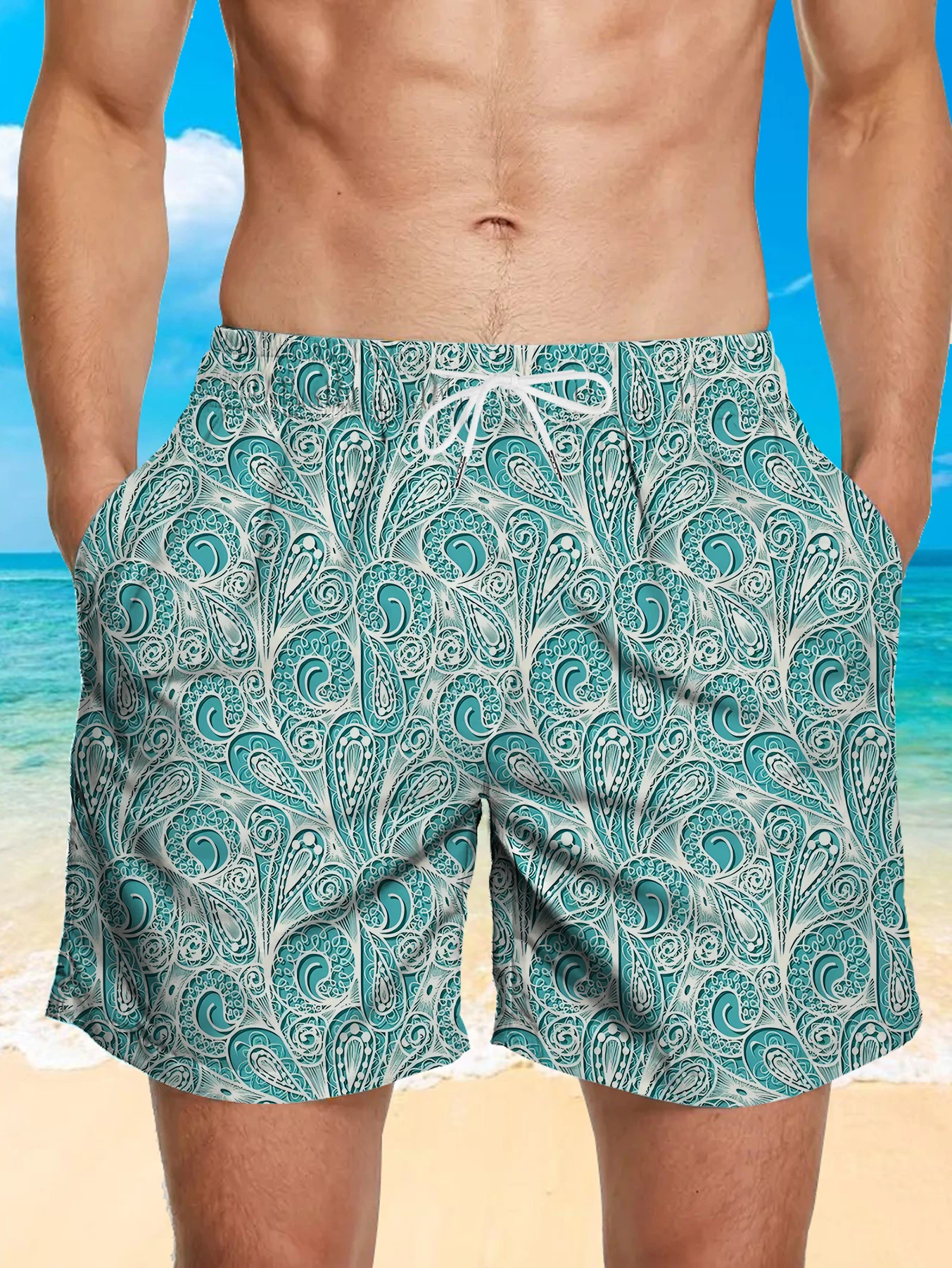 

Outdoor Quick Dry Polyester Shorts Men All Over Print Beach Board Swim Pants