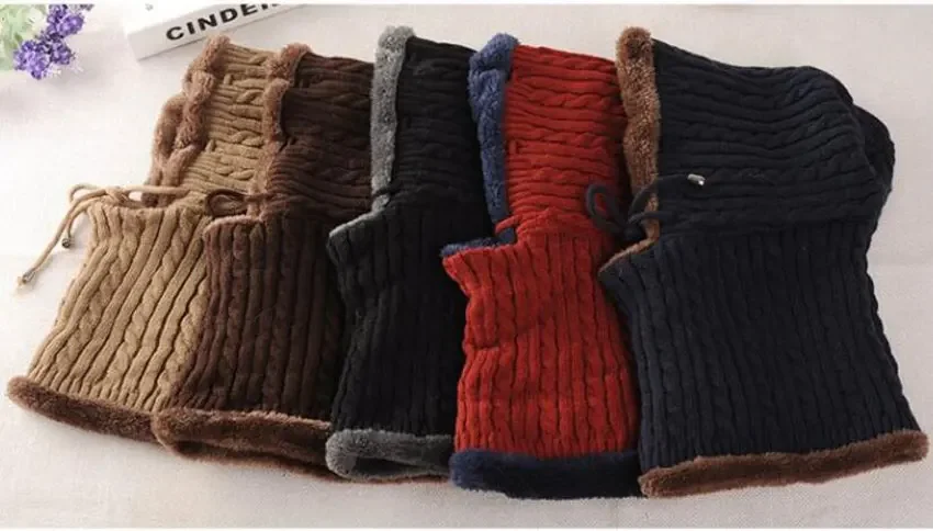 Adult Winter Hat And Scarf Set For Women Men Hooded Cap Scarves Adjustable Knitted Beanies Skullies Bonnet Mask Neck Warm Sets