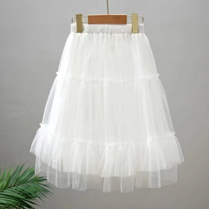 Girls Skirt 2025 Summer New Korean Dynamic Girl Retro Multi Layered Mesh Children Half Length Skirt Versatile