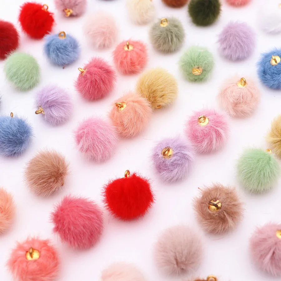 10PCS 15mm Plush Fur Covered Ball Beads Charms DIY Pompom 1.5cm Beads Pendant for Necklace Bracelet Earring Jewelry Making