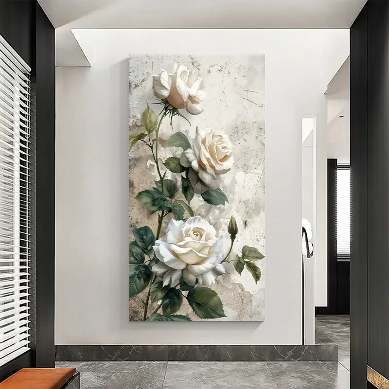 1pc (No frame),Scandinavian Floral Canvas Art Print - Frameless Modern Wall Decor For Living Room, Home Office, And Dining Area