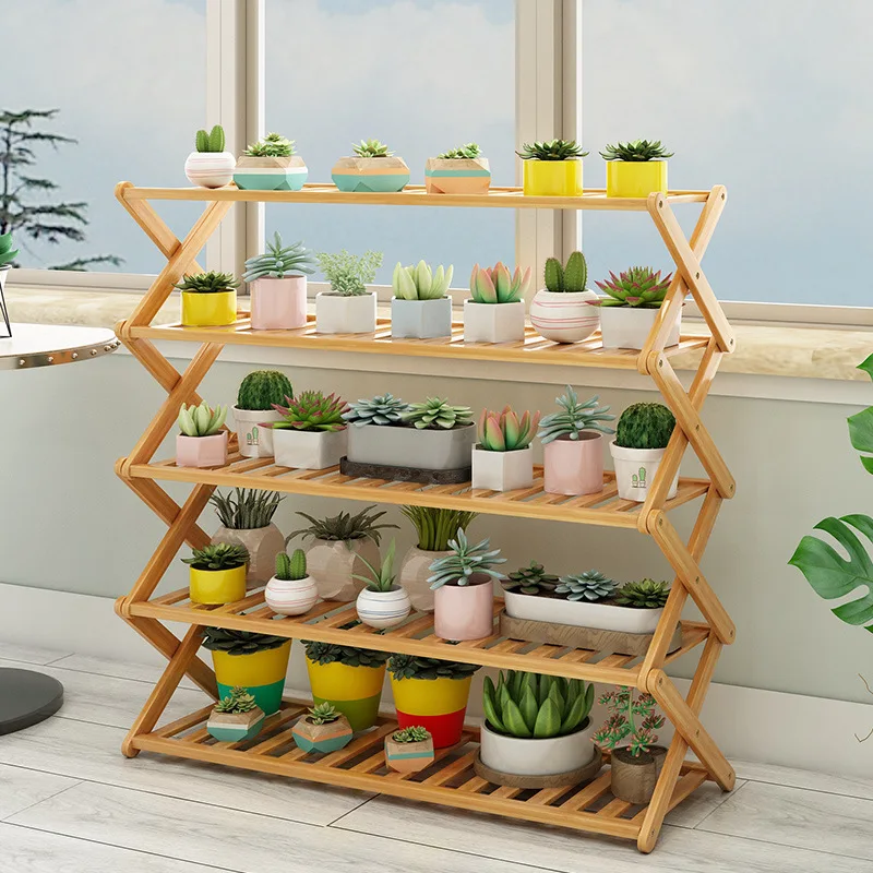 Multi-Layer Plant Rack for Indoor Living Room Flower Pot Rack Green Pineapple Succulent Balcony Decoration Storage Rack Bamboo