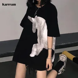 Karrram Gothic Short Sleeve T-shirts Women Fairycore Grunge Tops Y2k Graphic T Shirts Hippie Dark Academia Alt Clothes Emo Tee