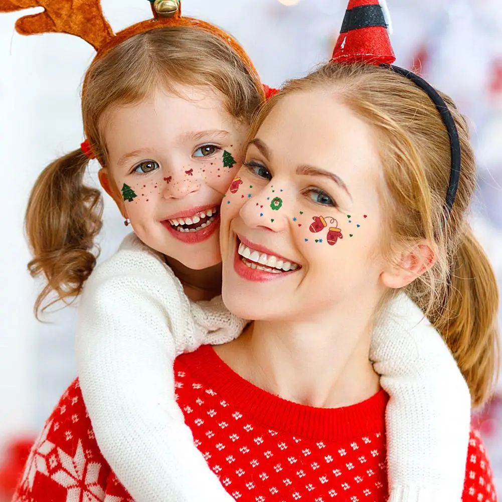 6 قطعة عيد الميلاد الوجه لصاقات وشم أجراس القوس قلوب نجوم أشرطة النمش ملصقات الوشم المؤقت لحفلة المهرجان