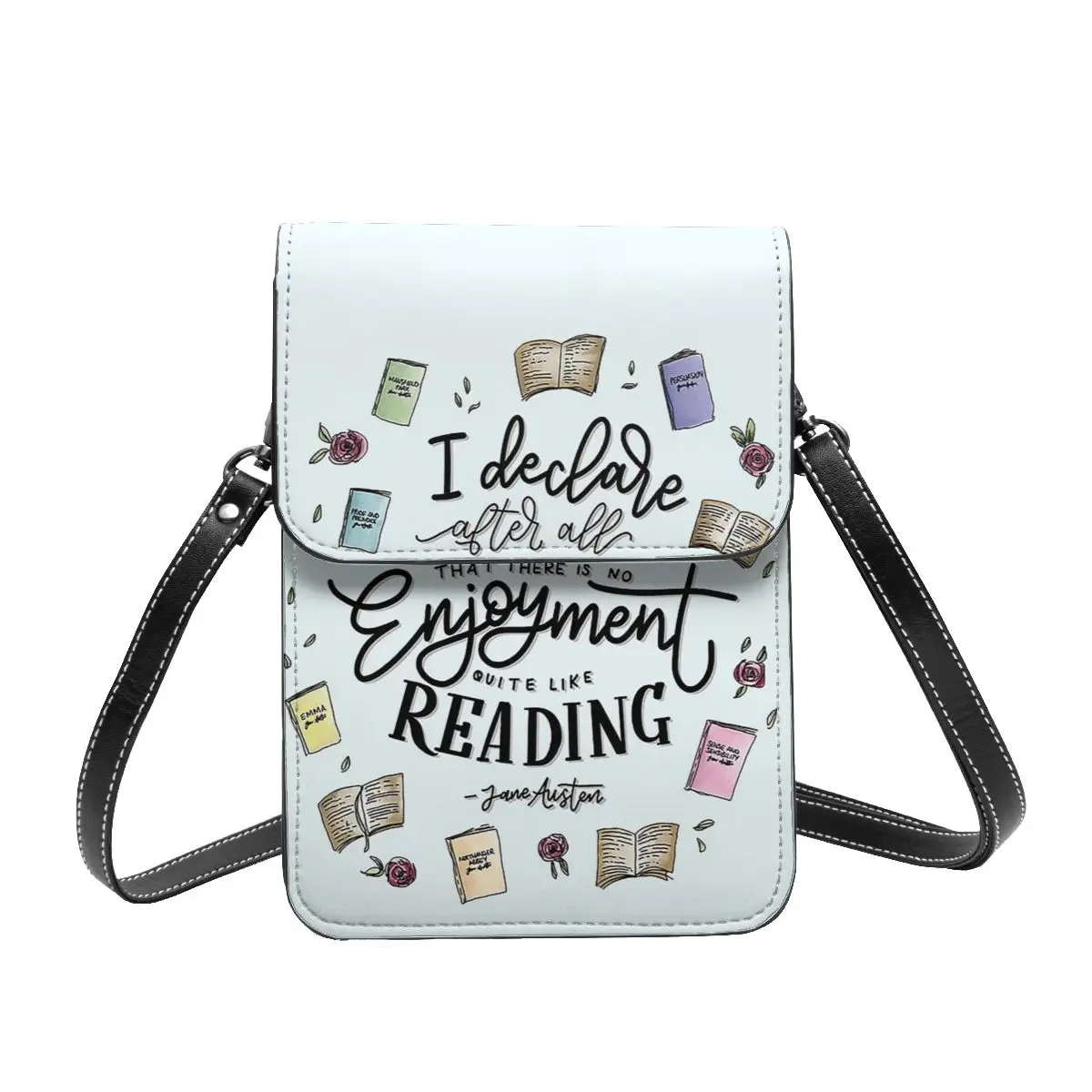 

No Enjoyment Like Reading Shoulder Bag Jane Austen Gift Reusable Mobile Phone Bag Leather Shopping Student Bags
