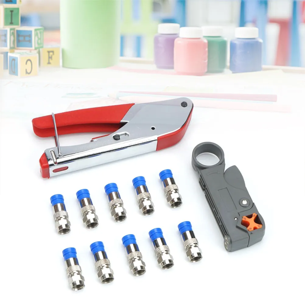 10Pcs Rg6 Rg59 Rg58 Coax Cable Stripper Pliers Adjustable Rotatable Head Compression Connector Crimper Tool for Cable TV Cctv