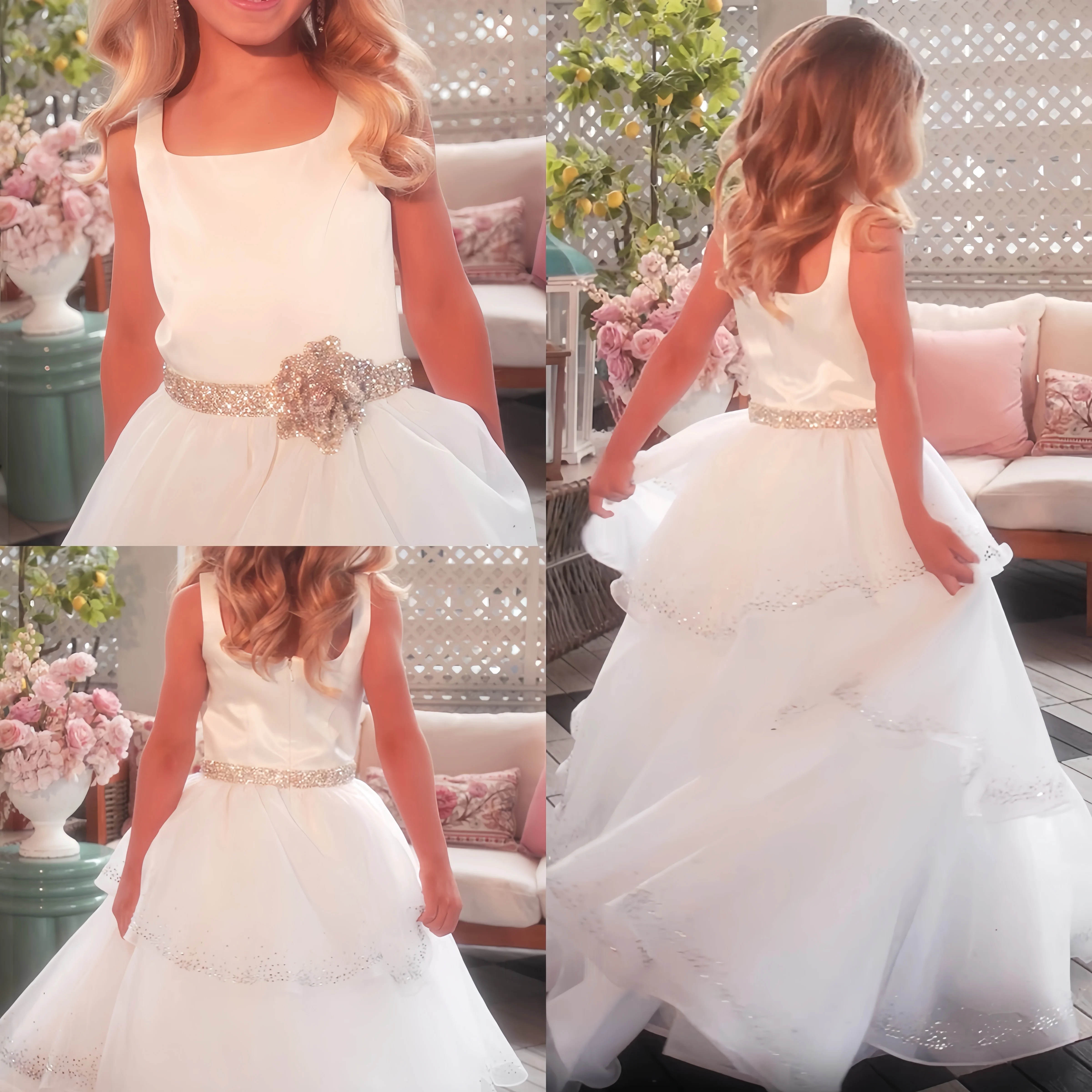 Cute Princess Dress Sequins Sweet Cute Lace Flower Girls Dress for Birthday Party Dance Performances Formal Receptions Wedding