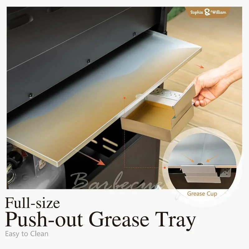 شواية صوفيا آند ويليام ذات 4 شعلات من غاز البروبان مع موقد جانبي وشبكات من الحديد الزهر المطلي بالخزف والفولاذ المقاوم للصدأ