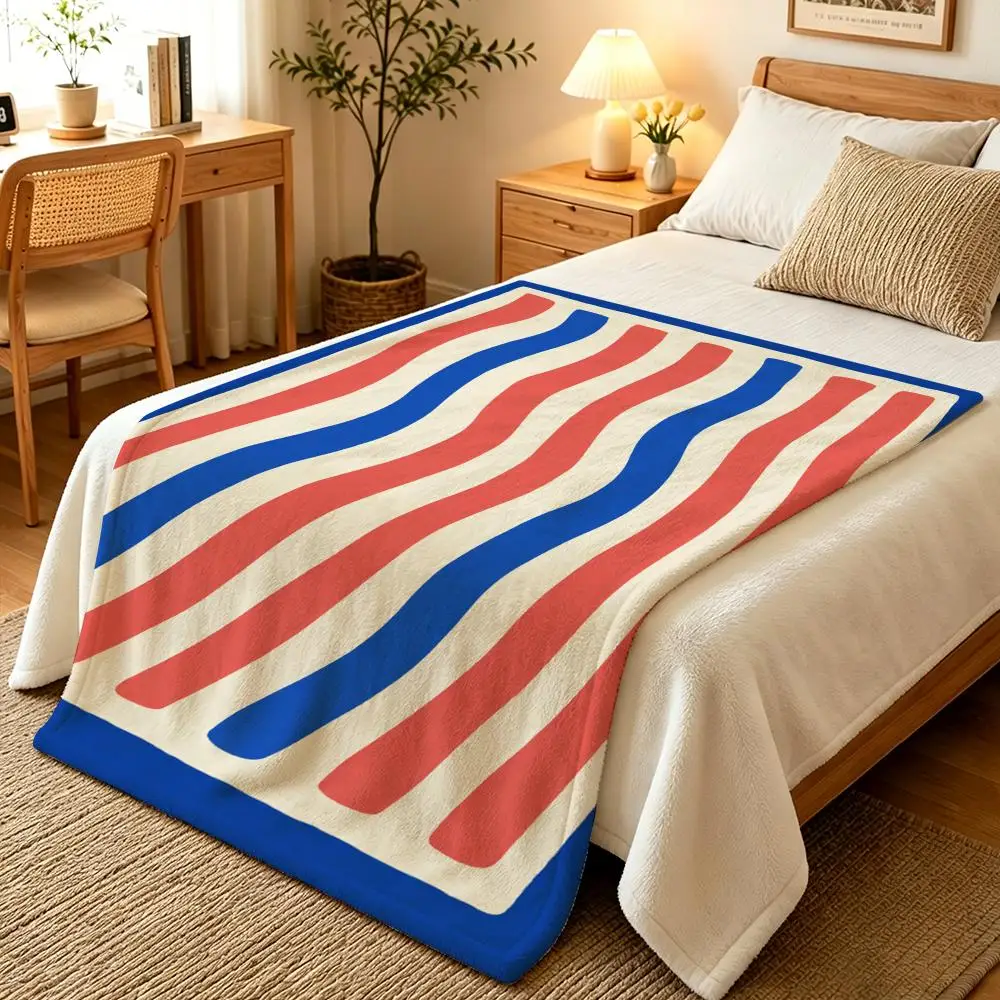 Modern Retro Abstract Wavy Line Art Throw Blankets Soft Warm Flannel Blanket Bedding for Bed Living room Home Sofa