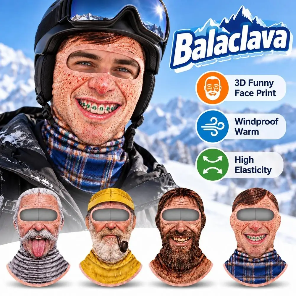 New 3D Face Printed Funny Old Man Balaclava White Mustache Full Coverage Face Mask Breathable Warm Fleece Ski Mask For Men Women