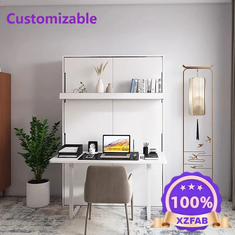 Factory Direct 2026 Double-layer desk bookshelf solid wood folding bed office bed Murphy wall bed hardware accessories finished