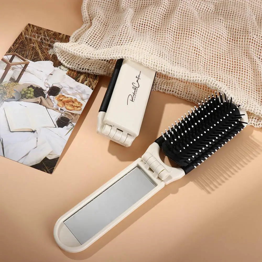 Cartoon Mini Hairbrush Folding Massage Comb Head Massage Anti-Static Portable Travel Hair Brush Girl Hair Combs with Mirror