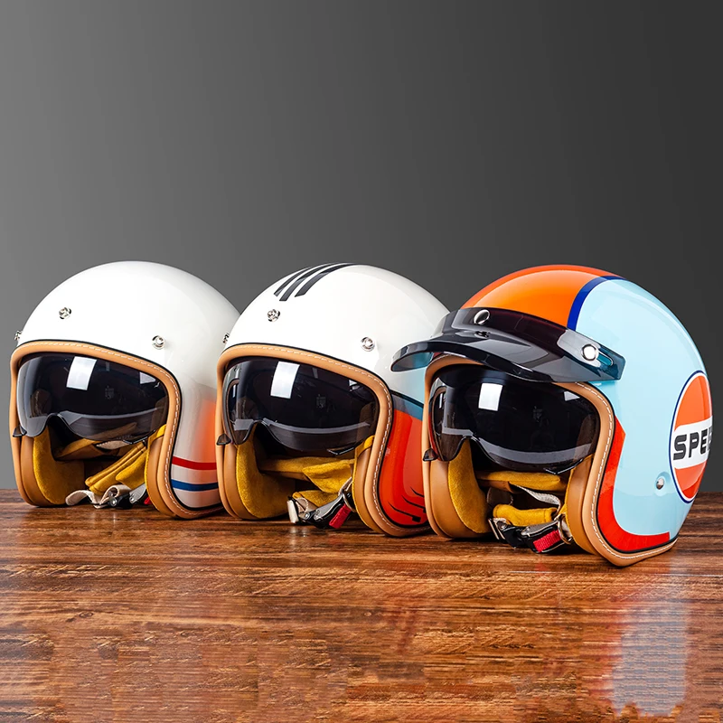 Casco moto semi-aperto retrò accessori moto cross-country casco moto 3/4 casco retrò in inverno