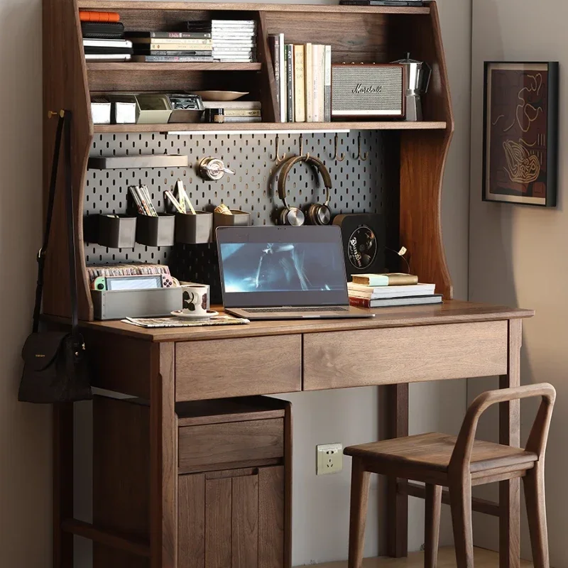 

Desk Bookshelf Integrated Home Workbench Computer Desk Black Walnut Writing Dresser