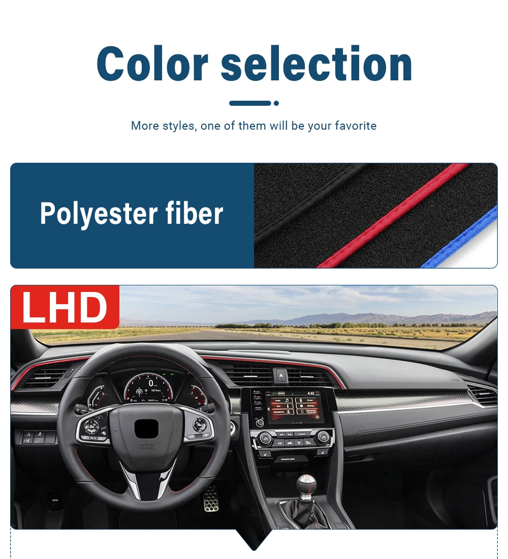 Für Honda Civic 10th Gen 2016 2017 2018 2019 2020 Auto Dashboard Abdeckung Sonnenschutz Matten Vermeiden Licht Pads Anti-UV Teppich Zubehör – Detail 3