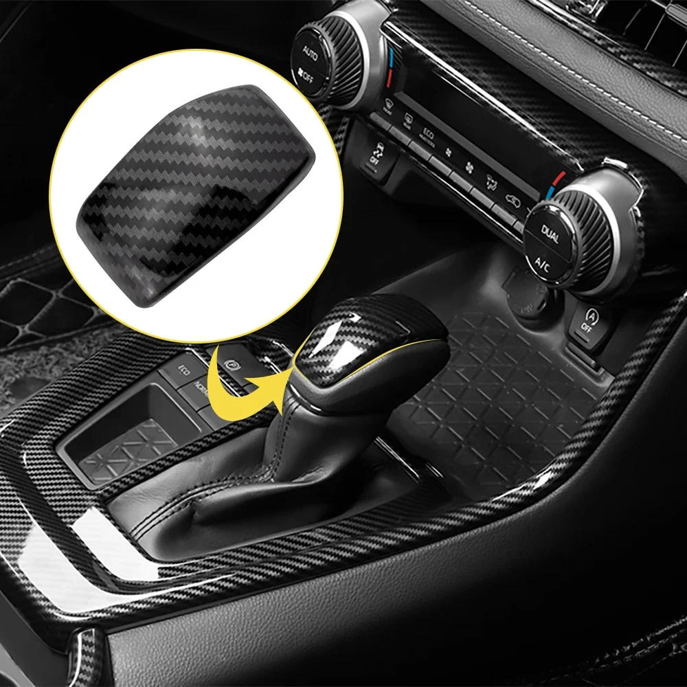 ABS Carbon Fiber Car Gear Shift Knob Gear Head Cover Trim Sticker for Toyota RAV4 RAV 4 2019 2020 2021 2022 XA50 Accessories