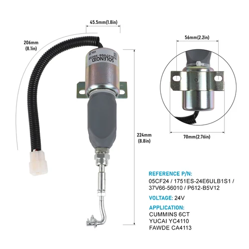 Imagen 2 del producto Válvula de escape solenoide de apagado de 24V eléctrica 37V66-56010 /05CF24 1751ES-12ETUC3B1S1 válvula de acelerador solenoide de parada