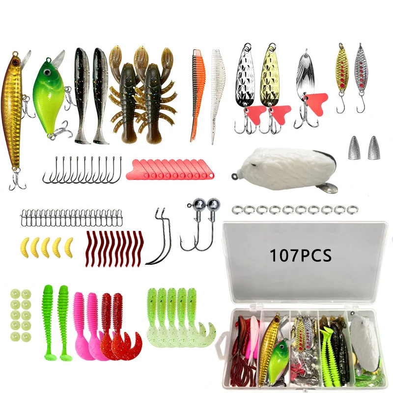 مجموعة طعوم الصيد الطعوم الصلبة الناعمة المعدنية تهزهز ملعقة والعتاد الطبقات ل باس بايك كرانكبيت معالجة اكسسوارات 26/78/107/122 قطعة