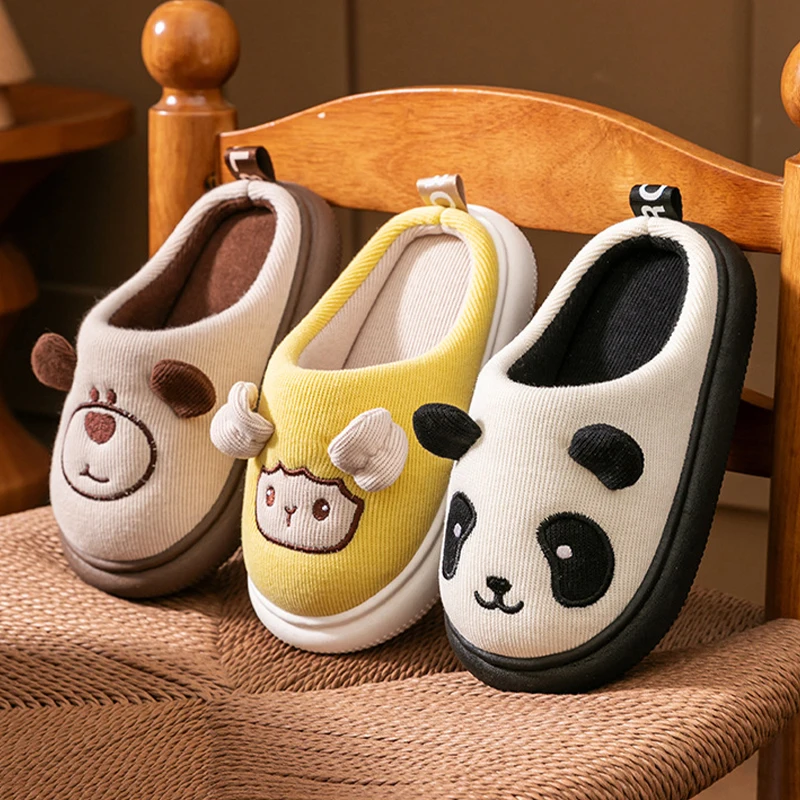 

Тапочки с милыми животными для женщин/мужчин, уютные домашние тапочки с рисунком панды/собаки/овец, нескользящая мягкая домашняя обувь