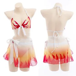 Ghost Slayer Blade Flame Pillar Apricot Shoulang cosplay role-playing bikini beach swimsuit anime three piece set