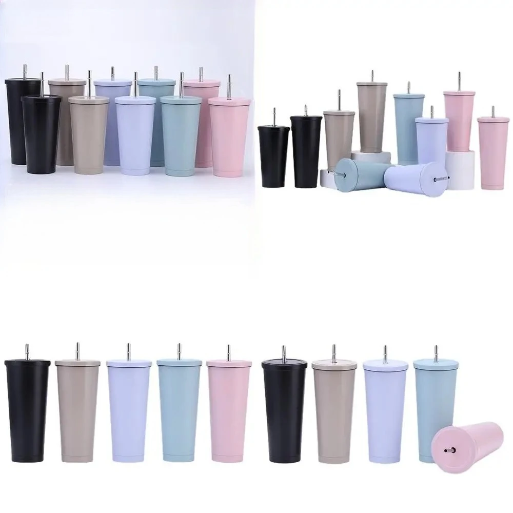 500/750 ml Edelstahl Stroh Tasse Vakuum Doppel Schicht Kaffee Thermos 304 Ice King Tasse Kreative Auto Becher