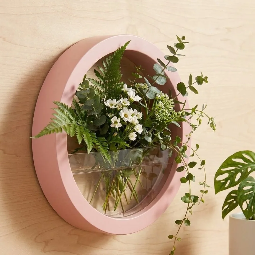 Planter Pot Round Wall-mounted Flowerpot Plastic Drill-Free Hydroponic Vase Space Saving Small Fish Tank Office Display