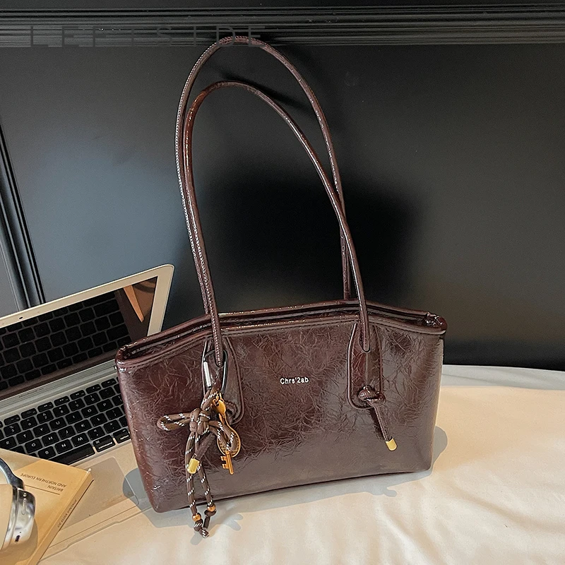 

LEFTSIDE Women Vintage PU Leather Tote Bag 2025 Winter New Retro Underarm Shoulder Bag Luxury Designer Handbags and Purses