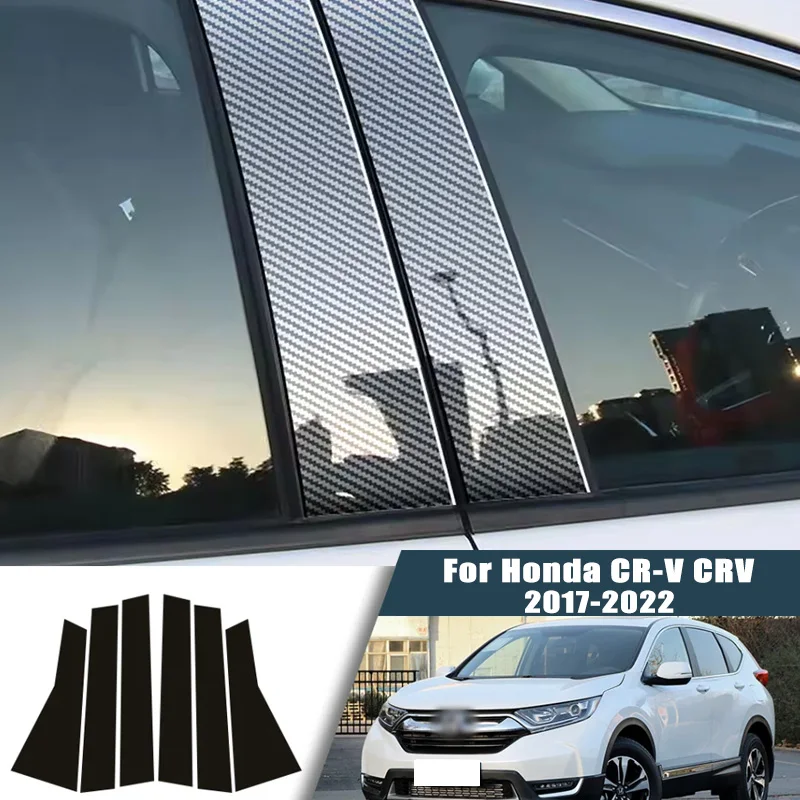 Glossy Black Carbon Fiber Window Door Deal B C Pillar Post Cover Sticker For Honda CR-V CRV 2017-2022 2018 2019 2020 2021