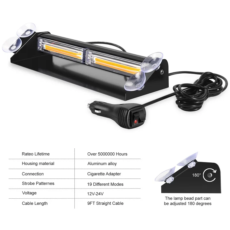 12V 24V Car COB LED Red Blue Strobe High Brightness Flashing Warning Signal Light Cup Windshield For SUV Truck Vehicle